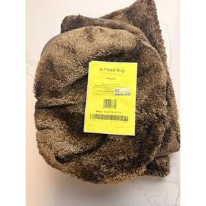 Garland 4pc Bath Rug Set Mocha Nylon Plush Toilet Lid Contour Mat Set NEW